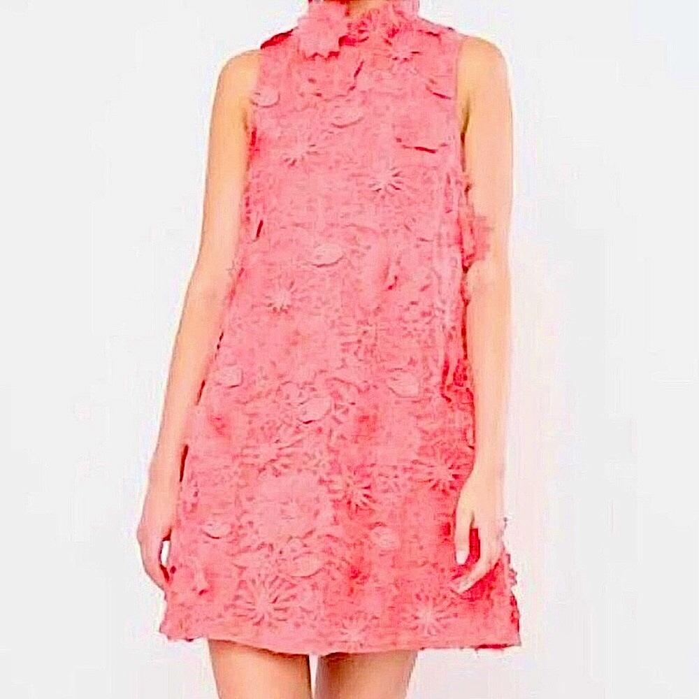Flora Bea NYC Dress Peach Maximus Dress 3D Floral Embroidery Lace Size S